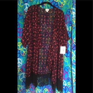 Lularoe Monroe Kimono Large Black Pink Peach